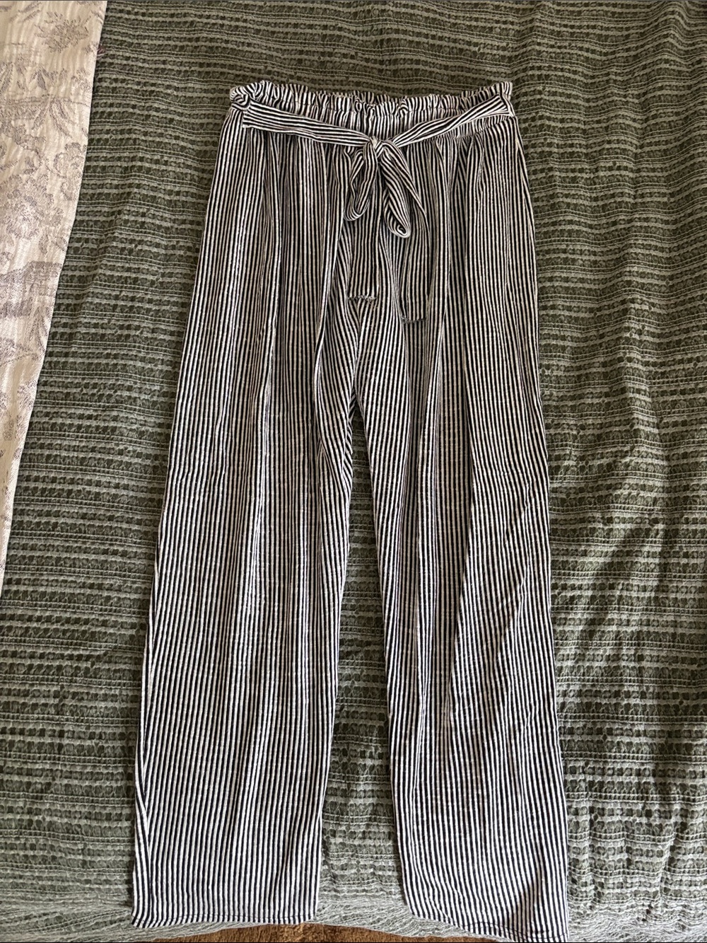 Caution To The Wind Black & White Striped Tie-Waist Pants